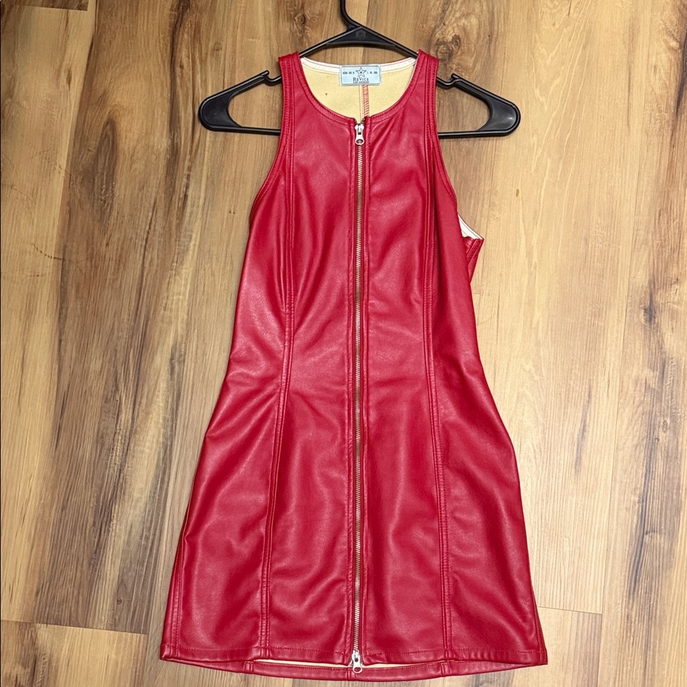 REVICE Red Faux Leather Mini Dress
